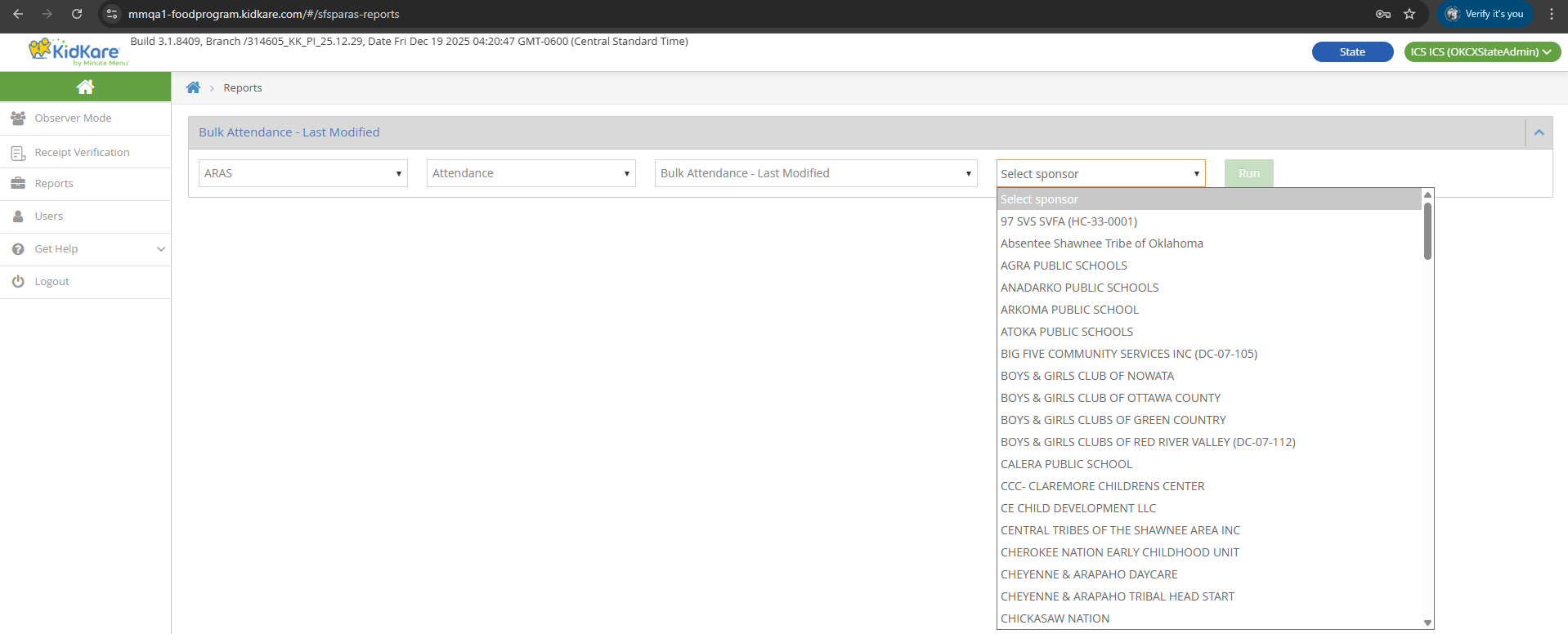 LA/OK State User report with Program Type dropdown