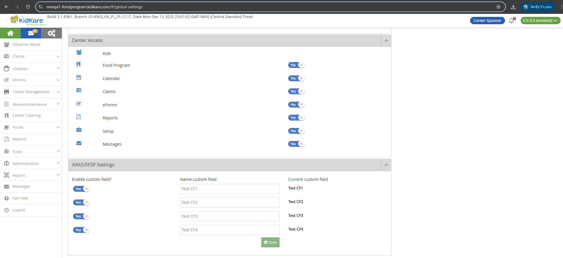 Custom Fields settings