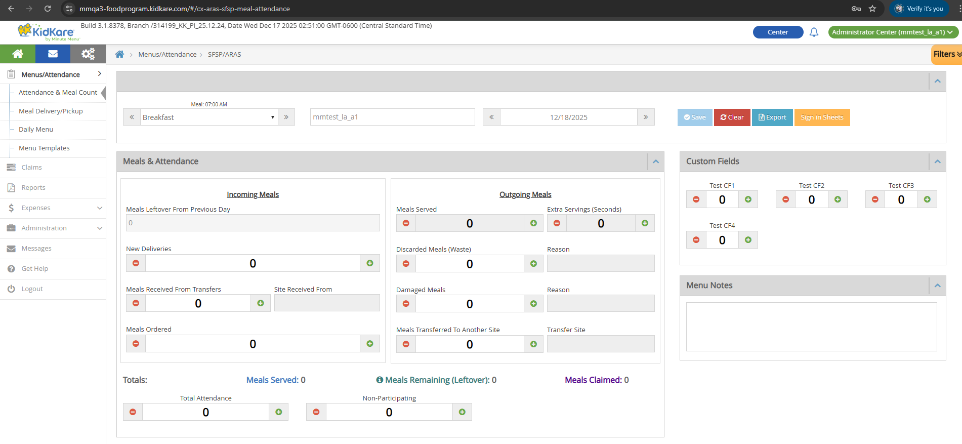 LA layout with Food Transfer ON