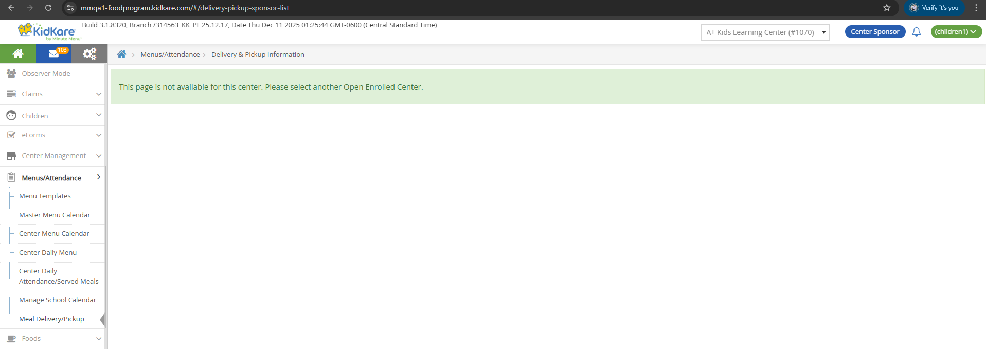 Regular center selected