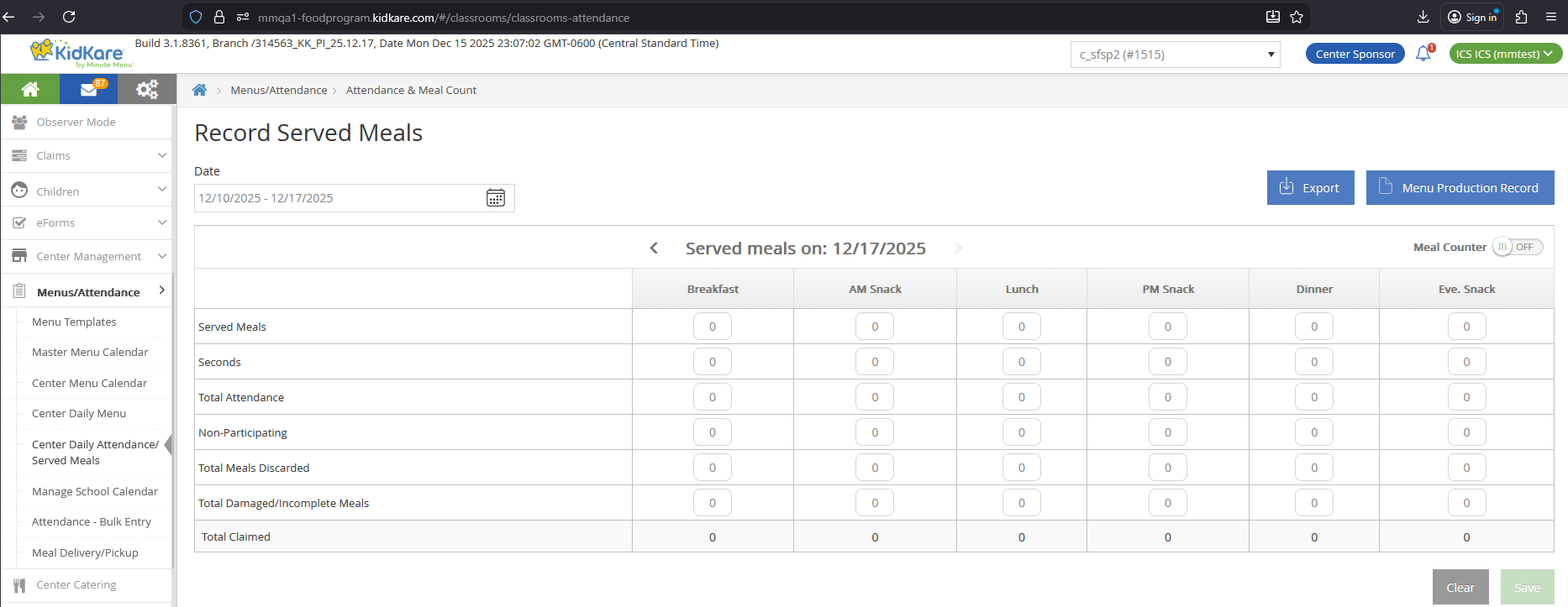 Center Daily Attendance location
