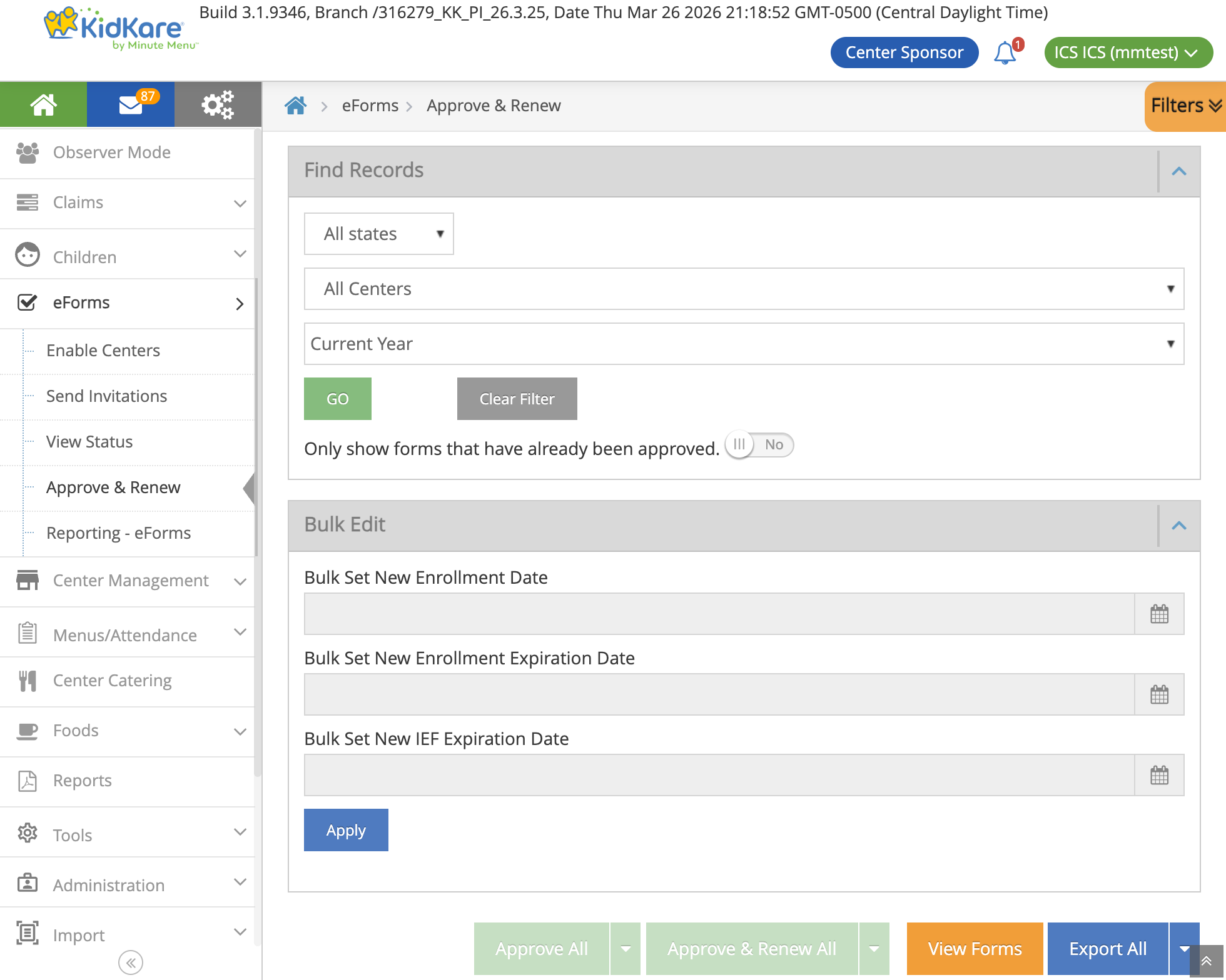 Sponsor Approve & Renew — bulk approval, renewal dates, and export